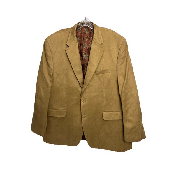Lauren Ralph Lauren Faux Micro Suede Tan Jacket 48R Two Button Blazer Classic - Picture 1 of 9